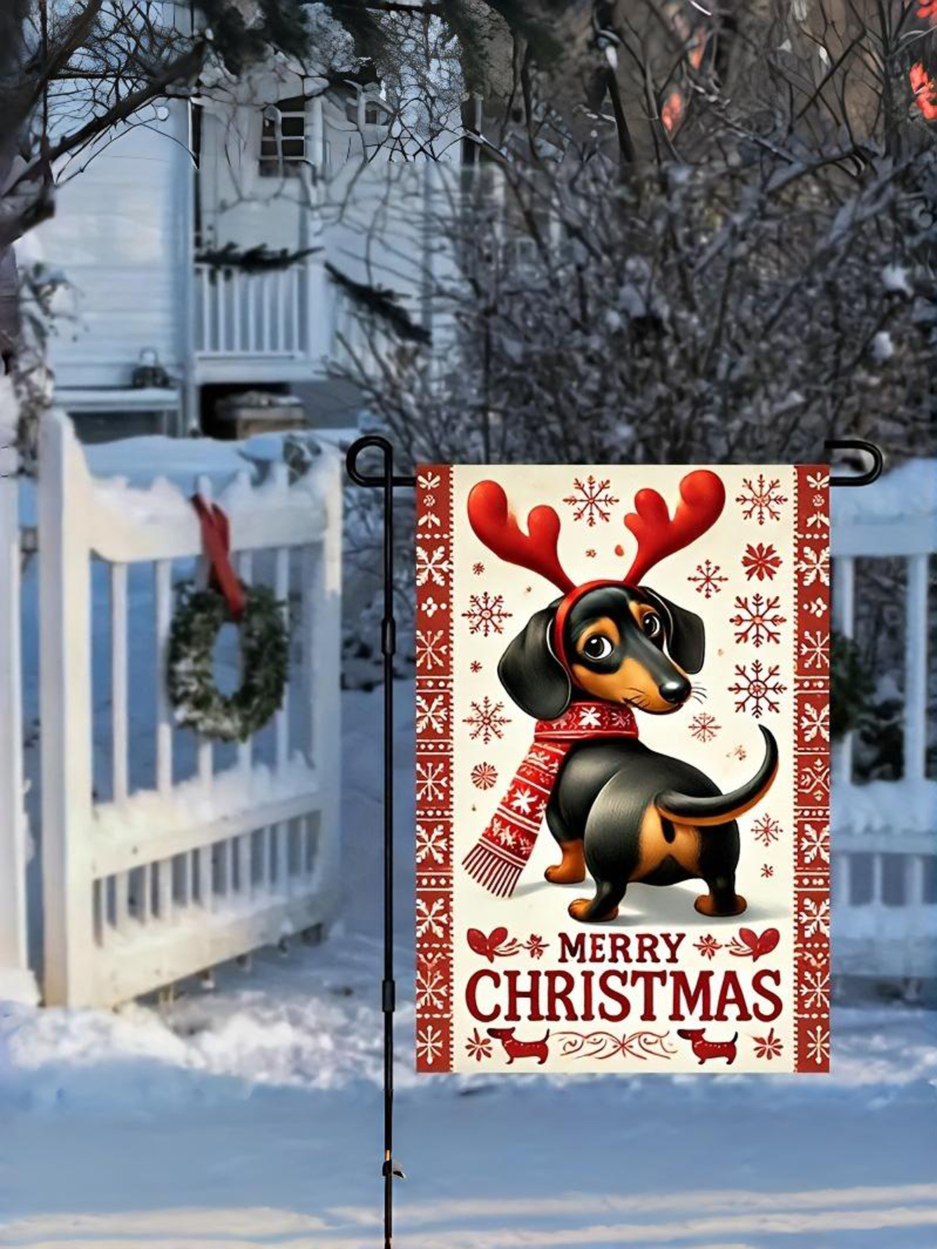 Merry Christmas Dachshund Garden Flag